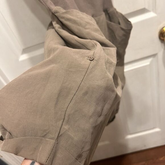 Gold Hawk Wome's Khaki Silk Linen Romper Y2K Beachy‎ Boho Festival Quiet Luxury - Picture 4 of 7